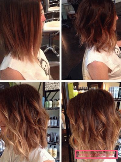 Shatush su capelli scuri di media lunghezza da diversi lati