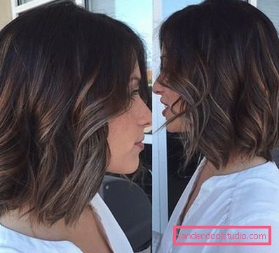 Shatush su capelli scuri di media lunghezza da diversi lati