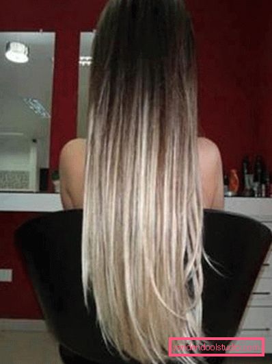 Shatush su capelli lunghi scuri.