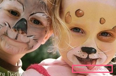 volti di animali sui volti dei bambini volti di animali sui volti dei bambini