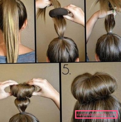 Acconciature con un ciambella per capelli lunghi, passo dopo passo Bella acconciatura con bagel per capelli lunghi, passo dopo passo