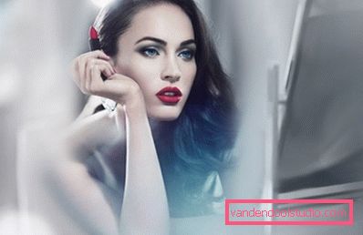Megan Fock con labbra rosse in trucco Megan Fock con labbra rosse in trucco
