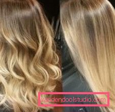 Capelli coloranti shatush Tintura alla moda di capelli scuri e chiari nello stile di Shatush