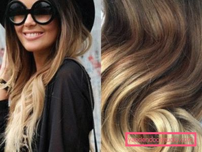 Capelli coloranti shatush Tintura alla moda di capelli scuri e chiari nello stile di Shatush