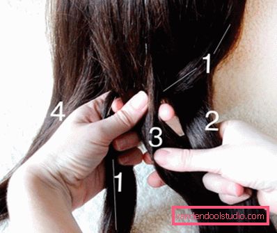 Schema graduale delle trecce di tessitura da 4 capi: pettinature con trecce a quattro fili