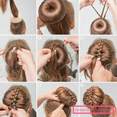 Acconciature ciambella alta e bassa su capelli lunghi