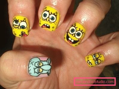 personaggi dei cartoni animati Spongebob in una manicure fresca