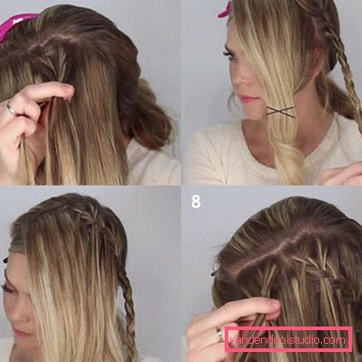 Acconciatura alla moda con due trecce e una coda