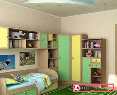 Un design interessante di una stanza per bambini per un ragazzo di diverse età.