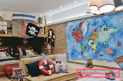 Un design interessante di una stanza per bambini per un ragazzo di diverse età.