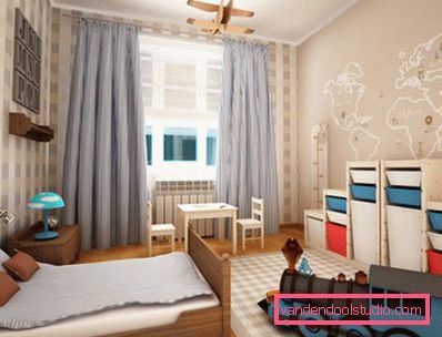 Un design interessante di una stanza per bambini per un ragazzo di diverse età.