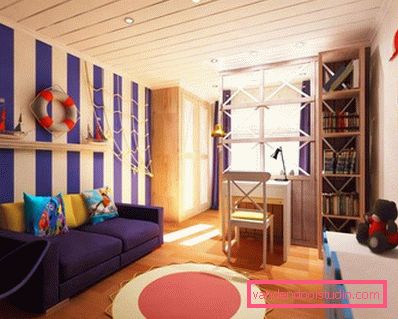 Un design interessante di una stanza per bambini per un ragazzo di diverse età.