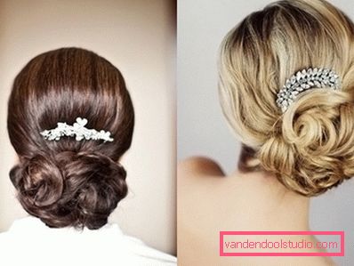 Acconciatura da sposa ciambella alta e bassa con un velo e senza di essa
